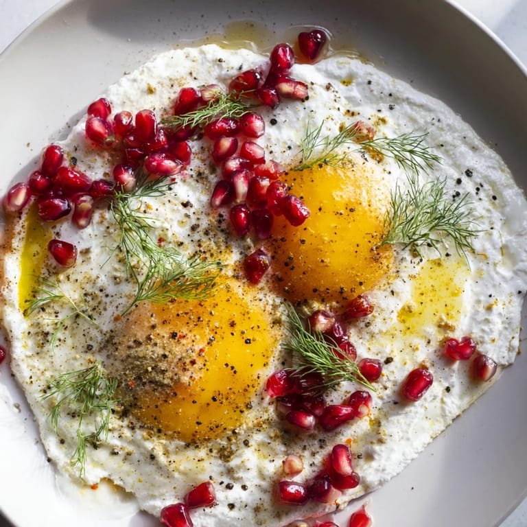Delicious Turkish Çılbır, a flavorful breakfast showcasing poached eggs with tangy sumac-butter drizzle.