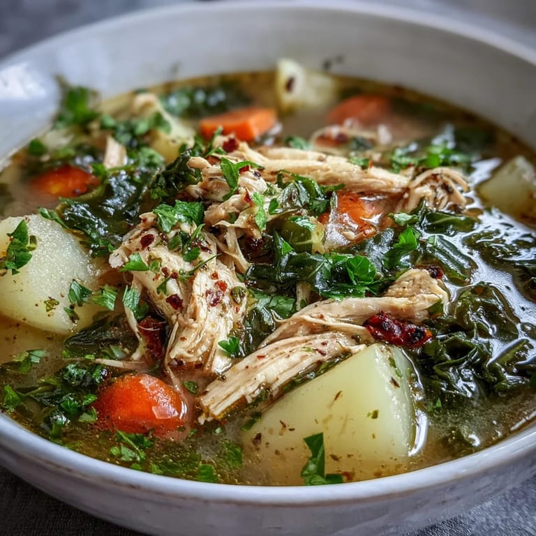 Rich collard greens chicken soup photo, highlighting wholesome ingredients and savory broth.