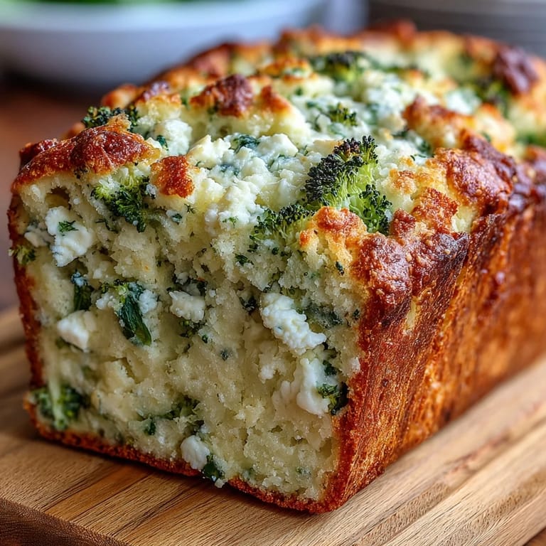 Moist, crumbly Broccoli and Feta Loaf with creamy cheese, ideal for toasting or serving with soup.