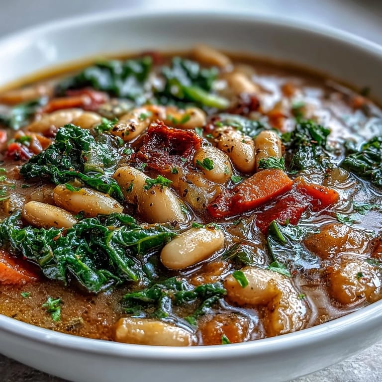 Comforting vegetarian Mediterranean White Bean Stew, a warming bowl of pure goodness.