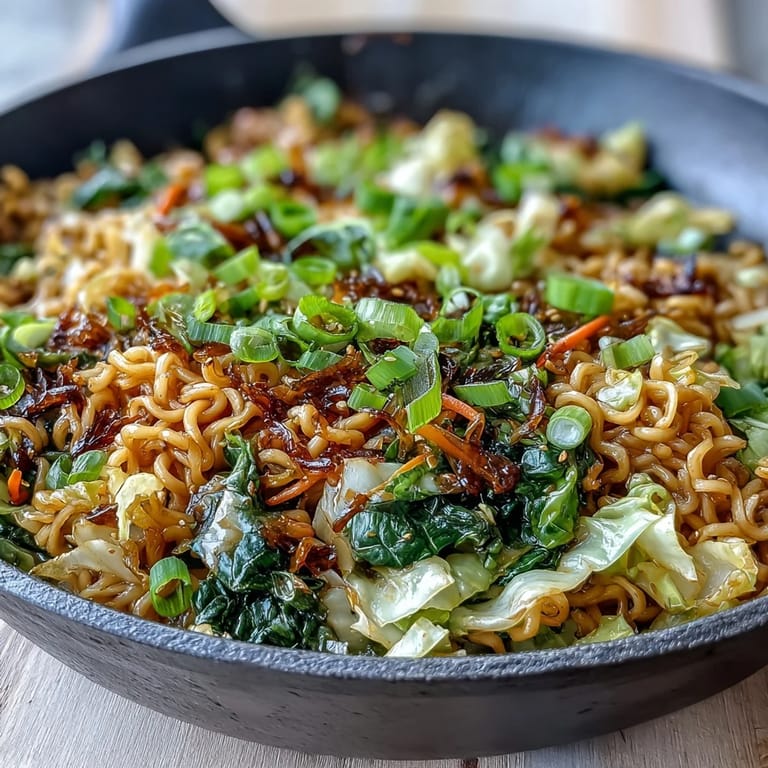 Stir-frying fresh ginger and garlic in a wok to create the base for this savory Fried Cabbage Ramen.