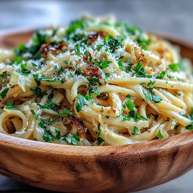 Close-up of a skillet of Cabbage Pasta With Garlic and Parmesan, showing steaming pasta strands and tender, buttery cabbage leaves.