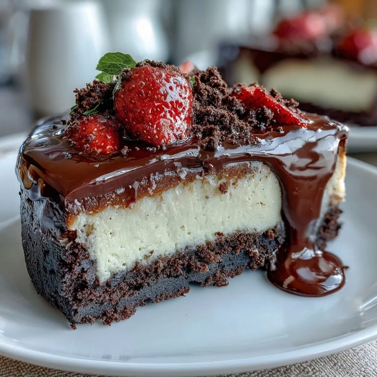 Layers of rich chocolate biscuit base, smooth cheesecake filling, and juicy strawberries topped with glossy ganache in individual dessert cups.