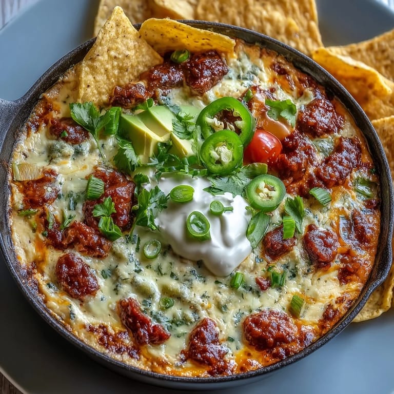Creamy queso loaded with melted cheddar, Monterey Jack, and bold Mexican chorizo, ready for dipping.
