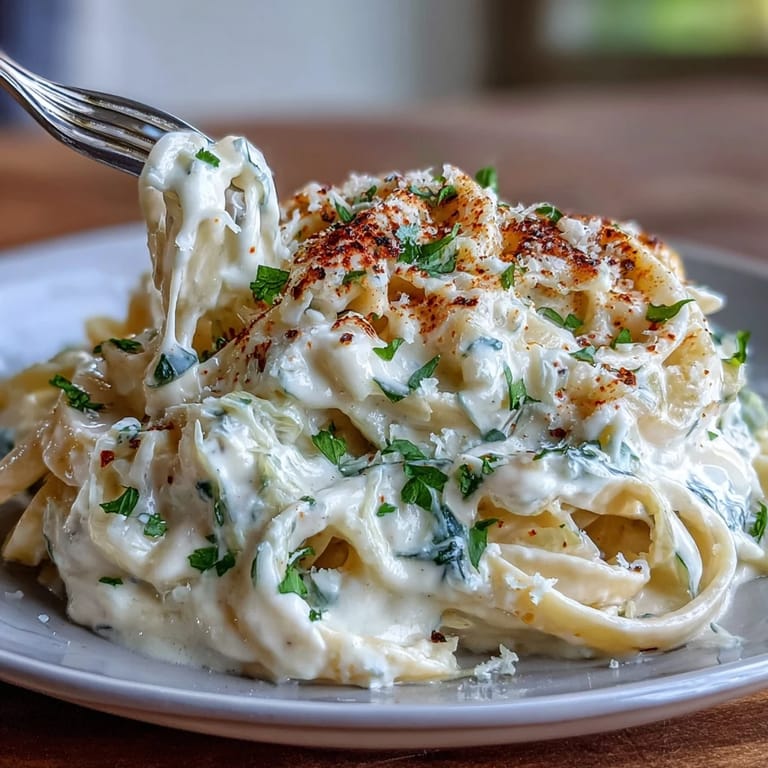 A steaming bowl of Cabbage Alfredo pasta, brightened with fresh parsley garnish.