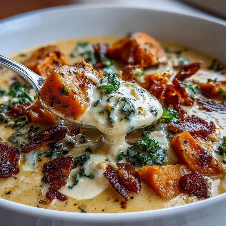 A creamy, thick bowl of Smoky Sweet Potato Chowder ready for winter.