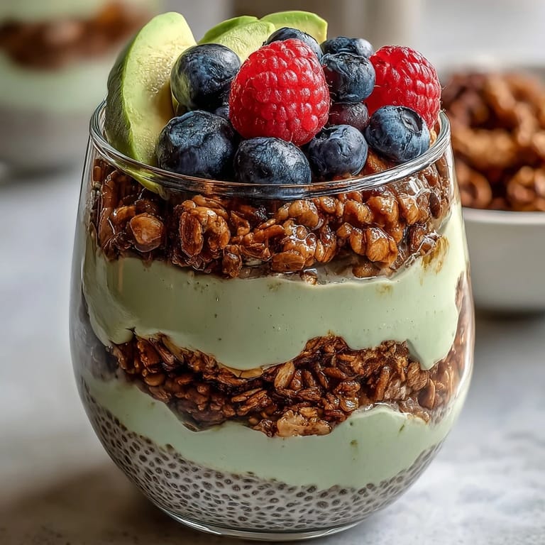 Visual delight of a Fiber-Rich Avocado Chia Pudding Parfait, ready to enjoy this morning.