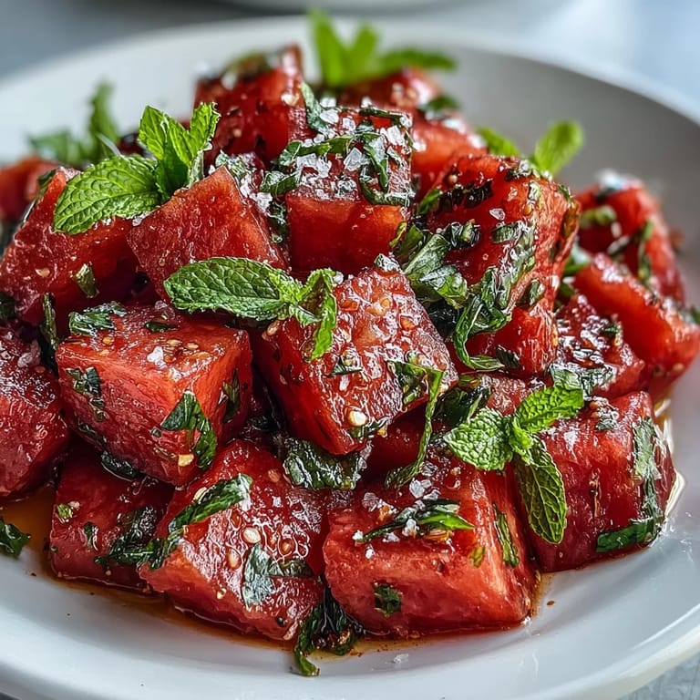 Vibrant chili lime watermelon salad with fresh mint, a perfect summer dish.