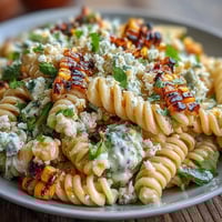 Vibrant Elote Corn Pasta Salad with Cotija, lime, and smoky paprika dressing, perfect for summer gatherings.